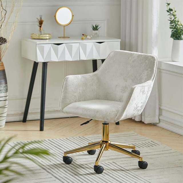 Rackhams 88cm Height Velvet Upholstered Home Office Swivel Task Chair with Flared Arms - White - image 1