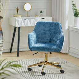 Rackhams 88cm Height Velvet Upholstered Home Office Swivel Task Chair with Flared Arms - White - thumbnail 6