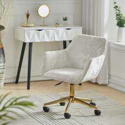 Rackhams 88cm Height Velvet Upholstered Home Office Swivel Task Chair with Flared Arms - White