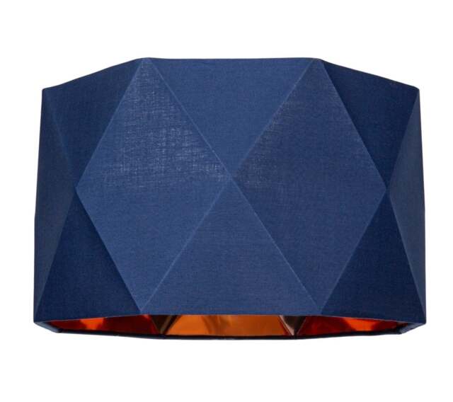 "Rackhams Navy Blue Cotton 12"" Geometric Shade with Brushed Copper Metal Effect Lining" - image 1