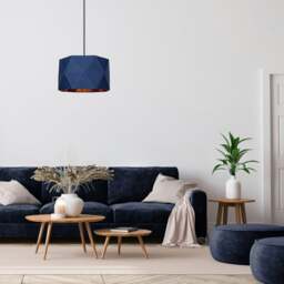 "Rackhams Navy Blue Cotton 12"" Geometric Shade with Brushed Copper Metal Effect Lining" - thumbnail 5