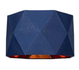 "Rackhams Navy Blue Cotton 12"" Geometric Shade with Brushed Copper Metal Effect Lining"
