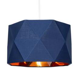 "Rackhams Navy Blue Cotton 12"" Geometric Shade with Brushed Copper Metal Effect Lining" - thumbnail 2