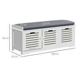 Rackhams 3-Drawer Shoe Storage Bench - White - thumbnail 3