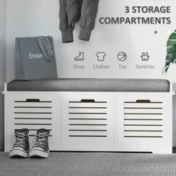 Rackhams 3-Drawer Shoe Storage Bench - White - thumbnail 4