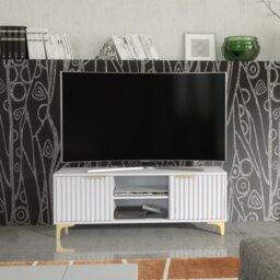 Rackhams Bold White 120cm TV Unit with Ribbed Fronts and Gold Accents - 120 cm - 1 -  MDF/Chipboard - thumbnail 2
