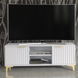 Rackhams Bold White 120cm TV Unit with Ribbed Fronts and Gold Accents - 120 cm - 1 -  MDF/Chipboard - thumbnail 4
