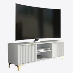 Rackhams Bold White 120cm TV Unit with Ribbed Fronts and Gold Accents - 120 cm - 1 -  MDF/Chipboard - thumbnail 6