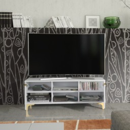 Rackhams Bold White 120cm TV Unit with Ribbed Fronts and Gold Accents - 120 cm - 1 -  MDF/Chipboard - thumbnail 3