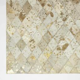 Rackhams Gold & Grey Geometric Diamond Leather Rug, 90 x 150 cm - thumbnail 3