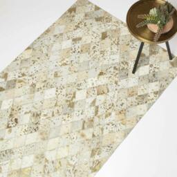 Rackhams Gold & Grey Geometric Diamond Leather Rug, 90 x 150 cm - thumbnail 1