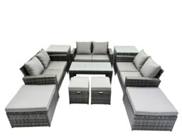 Rackhams Outdoor Love Sofa Set 10 Seat Rattan Garden Furniture Set with Oblong Coffee Table 4 Stools 2 Side Table Dark Grey Mixed - thumbnail 1