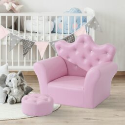 Rackhams 2 PCS Kids Sofa and Ottoman Child Size Armchair for Girls Age 3-7 Pink