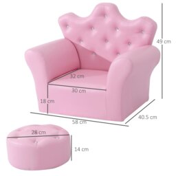 Rackhams 2 PCS Kids Sofa and Ottoman Child Size Armchair for Girls Age 3-7 Pink - thumbnail 3