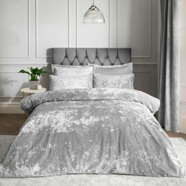 Rackhams Crushed Velvet Duvet Cover Set - Silver Grey - Double - image 1