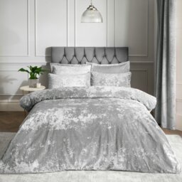 Rackhams Crushed Velvet Duvet Cover Set - Silver Grey - Double - thumbnail 3