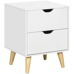 Rackhams Bedside Table, Bedside Cabinet with 2 Drawers, Side End Table with Pine Wood Legs for Bedroom Living Room, White - thumbnail 1