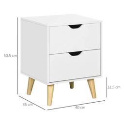 Rackhams Bedside Table, Bedside Cabinet with 2 Drawers, Side End Table with Pine Wood Legs for Bedroom Living Room, White - thumbnail 3