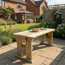 Rackhams Hollies Rounded Wooden Garden Table, Outdoor Picnic Dining Desk - Without expert assembly - 210cm - thumbnail 2