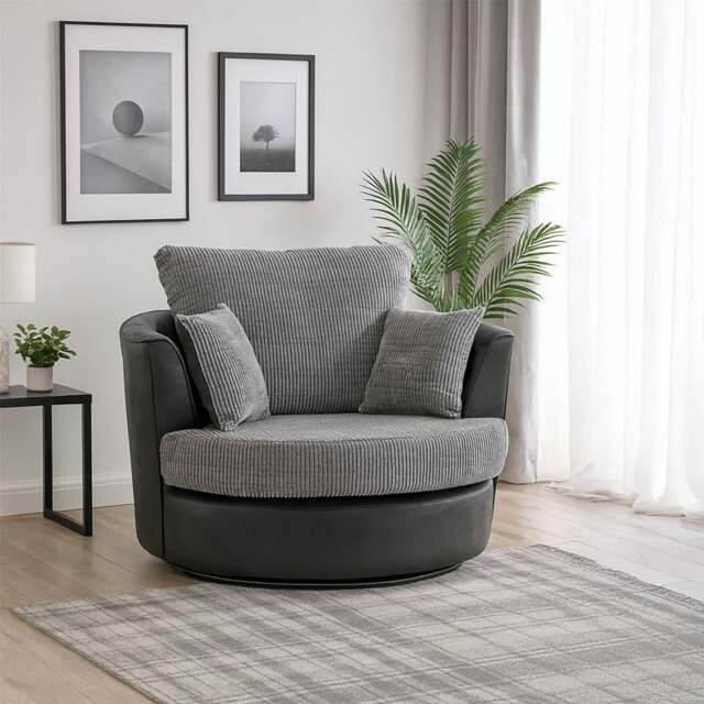 Rackhams Portland Fabric Swivel Chair - Black and Grey - image 1