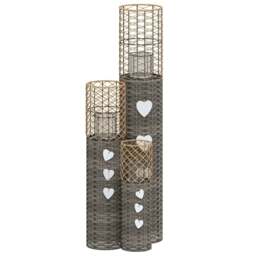 Rackhams Candle Holders 3 pcs Grey Wicker - thumbnail 2