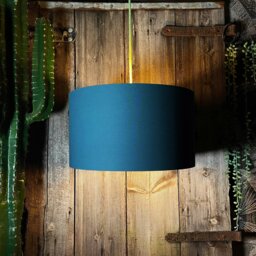 "Rackhams Petrol Blue Cotton Lampshade With Copper Foil Lining - 40cm Diameter x 23cm Height / (16"" x 9"")" - thumbnail 2