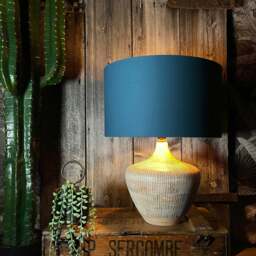 "Rackhams Petrol Blue Cotton Lampshade With Copper Foil Lining - 40cm Diameter x 23cm Height / (16"" x 9"")" - thumbnail 3