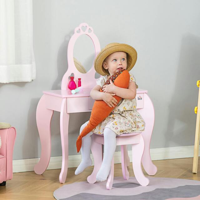 Rackhams Kids Vanity Table & Stool Girls Dressing Set Make Up Desk with Mirror - image 1