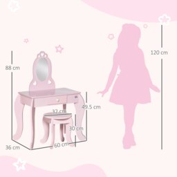 Rackhams Kids Vanity Table & Stool Girls Dressing Set Make Up Desk with Mirror - thumbnail 6