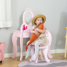Rackhams Kids Vanity Table & Stool Girls Dressing Set Make Up Desk with Mirror - thumbnail 3