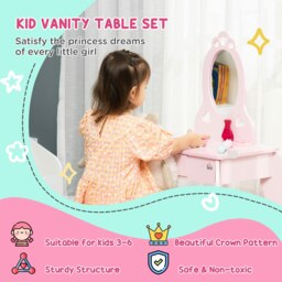 Rackhams Kids Vanity Table & Stool Girls Dressing Set Make Up Desk with Mirror - thumbnail 5