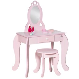 Rackhams Kids Vanity Table & Stool Girls Dressing Set Make Up Desk with Mirror - thumbnail 2