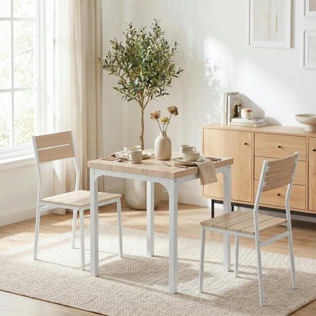 Rackhams 3 Pcs Compact Dining Table 2 Chairs Set, Oak Wood Effect - image 1