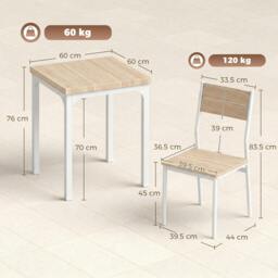 Rackhams 3 Pcs Compact Dining Table 2 Chairs Set, Oak Wood Effect - thumbnail 3