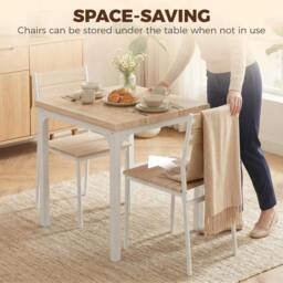 Rackhams 3 Pcs Compact Dining Table 2 Chairs Set, Oak Wood Effect - thumbnail 4
