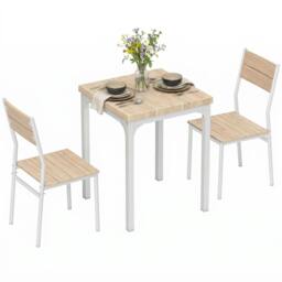 Rackhams 3 Pcs Compact Dining Table 2 Chairs Set, Oak Wood Effect - thumbnail 2