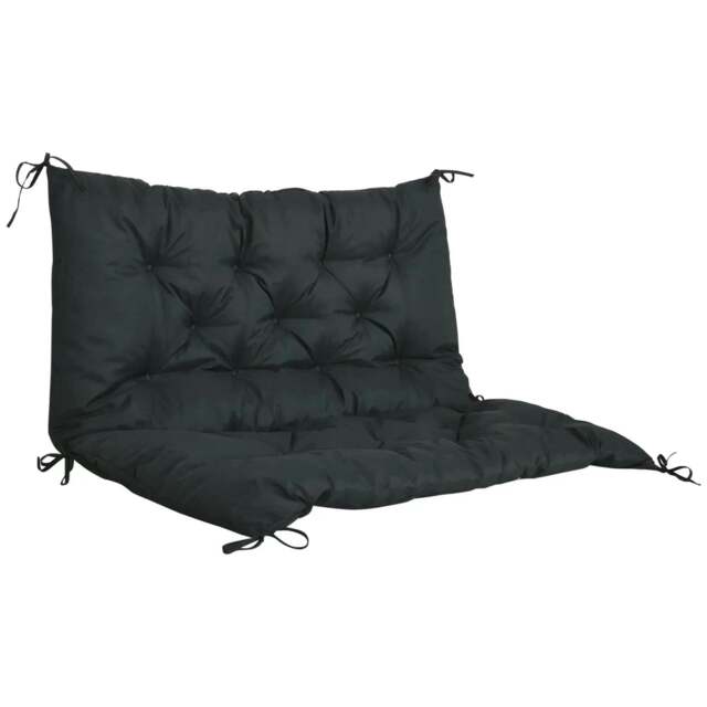 Rackhams 2 Seater Bench Pad, Garden Chair Cushion with Back and Ties for Indoor and Outdoor Use, 98 x 100 cm, Black - image 1