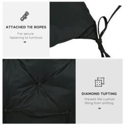 Rackhams 2 Seater Bench Pad, Garden Chair Cushion with Back and Ties for Indoor and Outdoor Use, 98 x 100 cm, Black - thumbnail 6