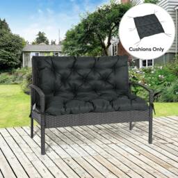 Rackhams 2 Seater Bench Pad, Garden Chair Cushion with Back and Ties for Indoor and Outdoor Use, 98 x 100 cm, Black - thumbnail 2
