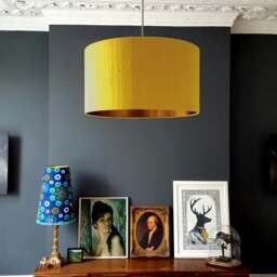 "Rackhams Mustard Silk Lampshade With Copper Foil Lining - 60cm Diameter x 20cm Height / (24"" x 8"")" - thumbnail 1