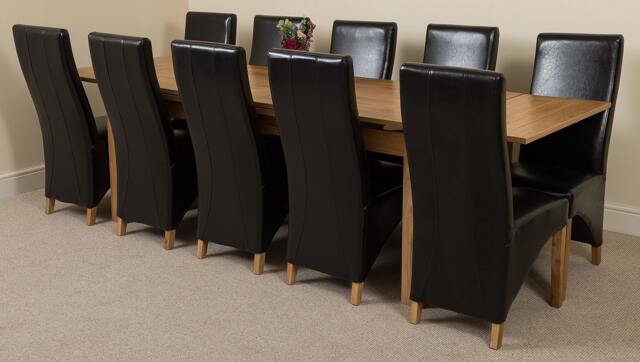 Rackhams Richmond Large Oak Extending Dining Table with Lola Leather Chairs - 10 chairs - Black - image 1