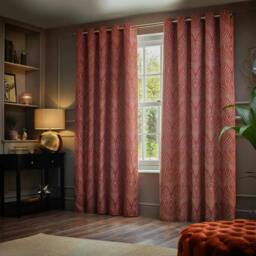 Rackhams Gatsby Jacquard Eyelet Curtains - Terracotta - 168cm x 183cm - Terracotta - 100% Mixed - thumbnail 2