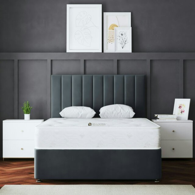 Rackhams Amelia Divan Bed with Upholstered Headboard - Grey (Steel) - King - image 1