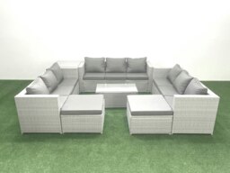 Rackhams Rattan Garden Outdoor Furniture Set 11 Seater Garden Sofa Coffee Table Set with 2 Big Footstools Side Table Light Grey Mixed - thumbnail 2