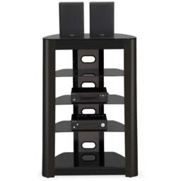 Rackhams Zinnia 5-Shelf Black Glass with Gloss Black Fascia Flat Screen TV/Hi-Fi/AV Rack Glass Stand - thumbnail 2
