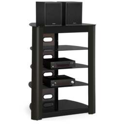 Rackhams Zinnia 5-Shelf Black Glass with Gloss Black Fascia Flat Screen TV/Hi-Fi/AV Rack Glass Stand