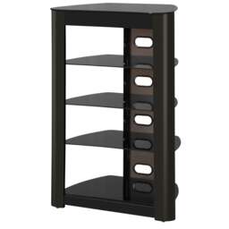 Rackhams Zinnia 5-Shelf Black Glass with Gloss Black Fascia Flat Screen TV/Hi-Fi/AV Rack Glass Stand - thumbnail 6