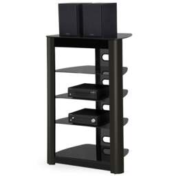 Rackhams Zinnia 5-Shelf Black Glass with Gloss Black Fascia Flat Screen TV/Hi-Fi/AV Rack Glass Stand - thumbnail 3