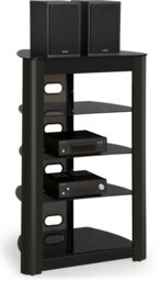 Rackhams Zinnia 5-Shelf Black Glass with Gloss Black Fascia Flat Screen TV/Hi-Fi/AV Rack Glass Stand - thumbnail 1