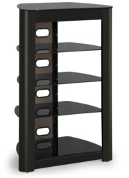 Rackhams Zinnia 5-Shelf Black Glass with Gloss Black Fascia Flat Screen TV/Hi-Fi/AV Rack Glass Stand - thumbnail 4
